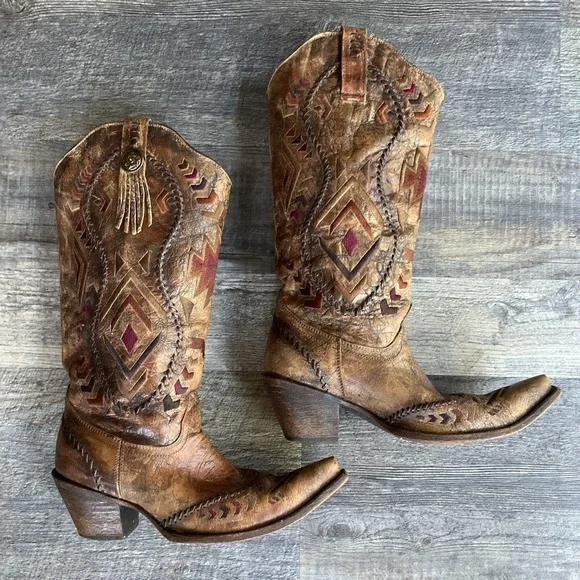 Corral Women's Aztec Embroidered Cowgirl Boot Snip Toe C2872 Lady's Size 10M - Picture 1 of 16
